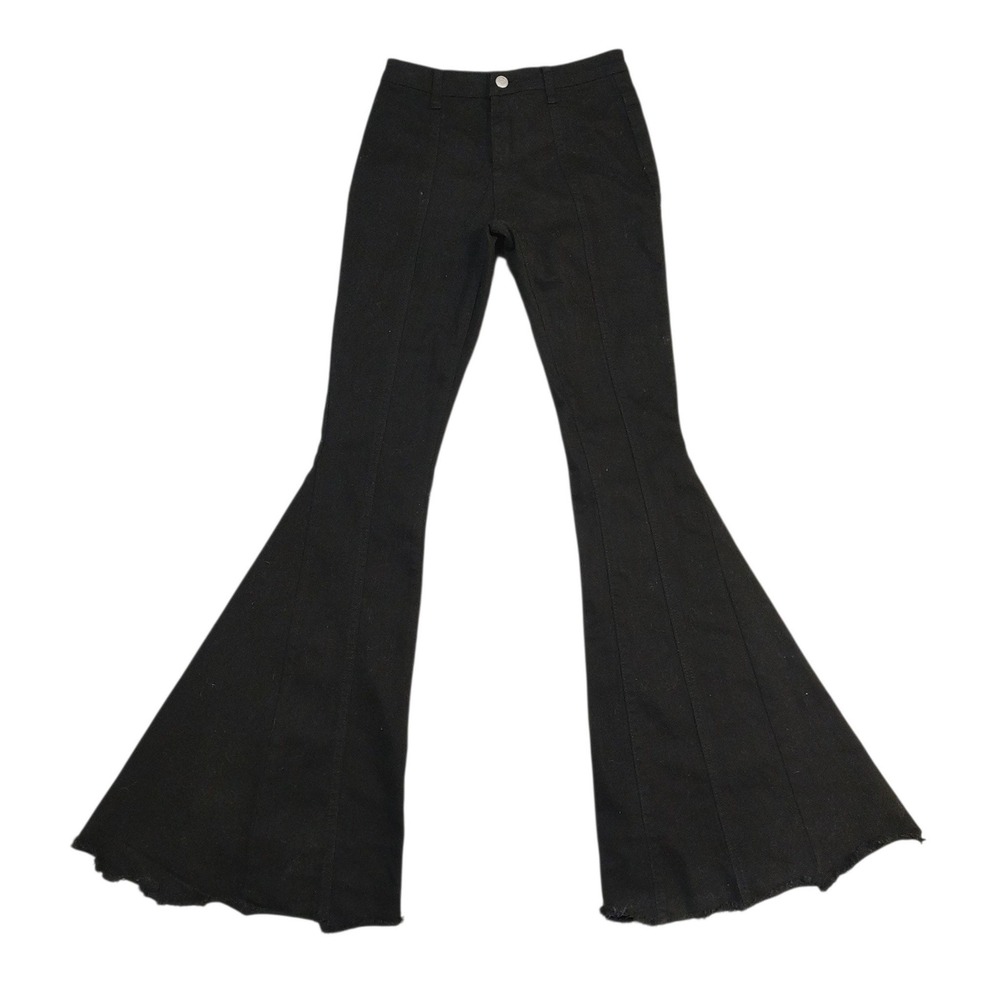 Saints & Hearts Bell Bottom Jeans Black Star Patch Flare Western Rocker Small
